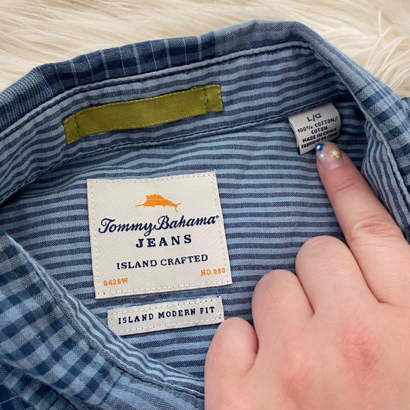 Tommy Bahama Blue Stripe Island Modern Fit Button Up Shirt - Picture 4 of 8